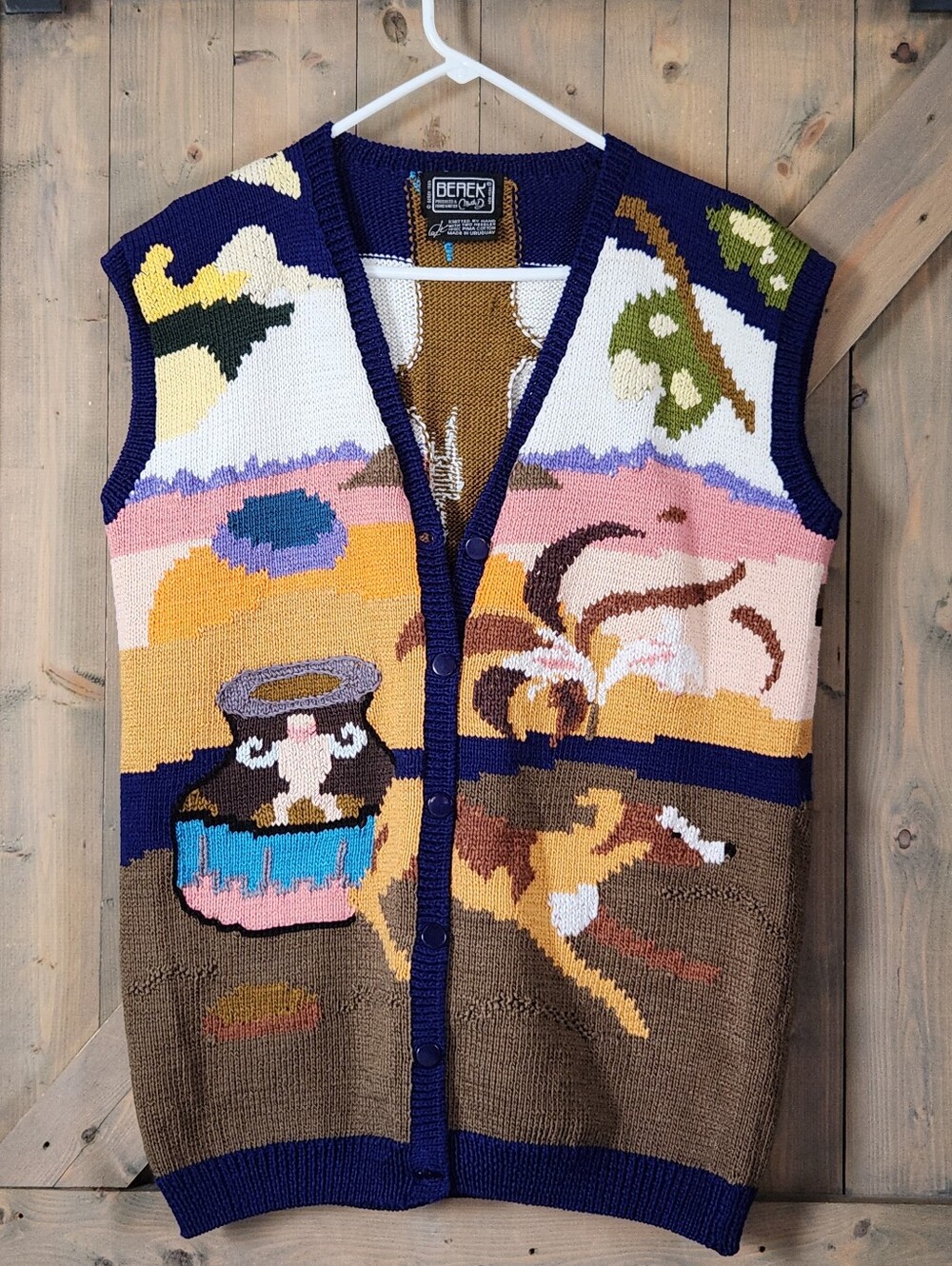 Vtg Berek Hand Knit Storyteller Sweater Vest South American Pictorial Large